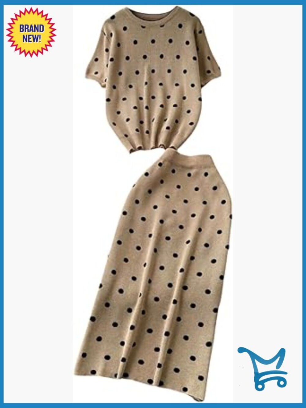 Polka Dots Short Sleeve Sweater Top and Skirt Set 2 Piece Outfit Summer